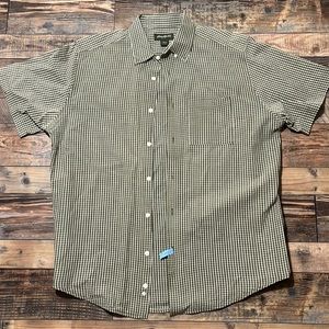 Eddie Bauer button up short sleeve green & white